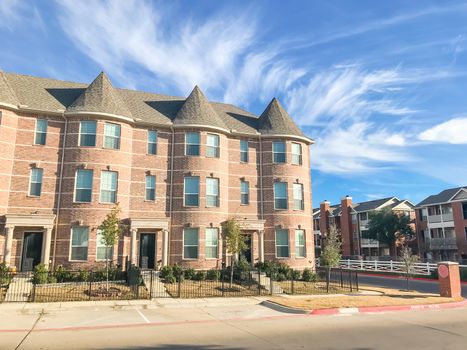 Facade of new townhome apartment complex near Dallas, Texas, USA