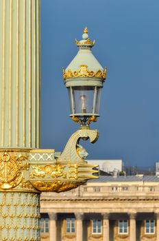 Beautiful street lamp detail on Concorde Square in Paris, France