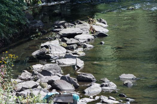 Riverbed the Wupper in Wuppertal. Photographed from the suspension railway.