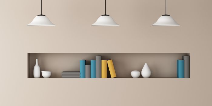 Book shelf on the wall closeup