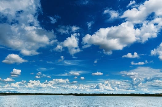 blue sky with clouds and marsh landscape