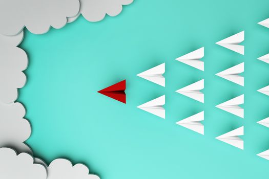 Red paper plane of leading leadership concept