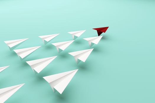 Red paper plane of leading leadership concept