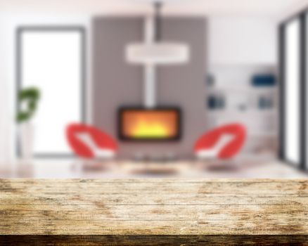 Top table wood and living room background