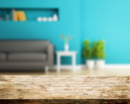 Top table wood and living room interior