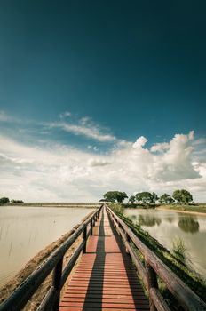 pontoon bridge with blue sky landscape