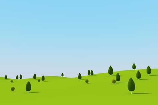 3d of abstract tree and green mountain