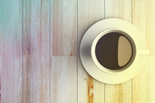 Vintage color of coffee cup on wooden