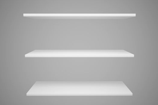 white shelves isolated on gray background