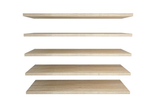 Wooden shelves isolated on white background