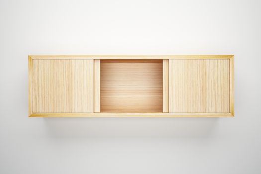 Wood cabinet on white wall interior
