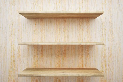 Wooden shelves on wood wall background