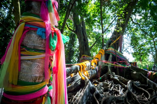 close-up of curtain colorful on tree, traditional travel  in Thailand