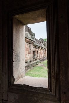 Closeup of Stone Window in Wat Khao Phanom Rung castle History Landmark From Thailand