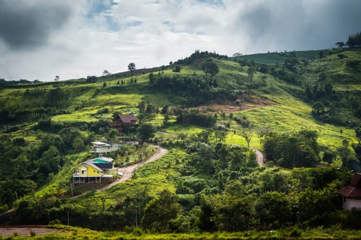 Landscape of cityscape on mountain with clouds sky