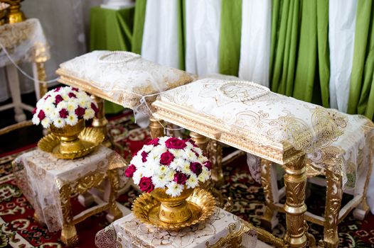 Close-up of Bouquet Decoration for Hand Pouring, Traditional Thai Wedding