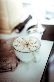 closeup of latte art coffee