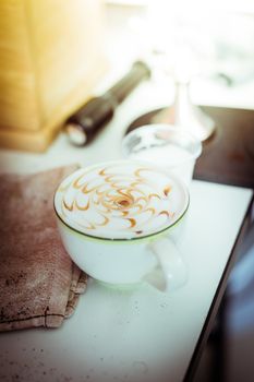 closeup of latte art coffee