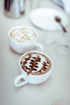 closeup of latte art coffee