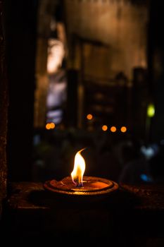 Closeup of candle in the temple