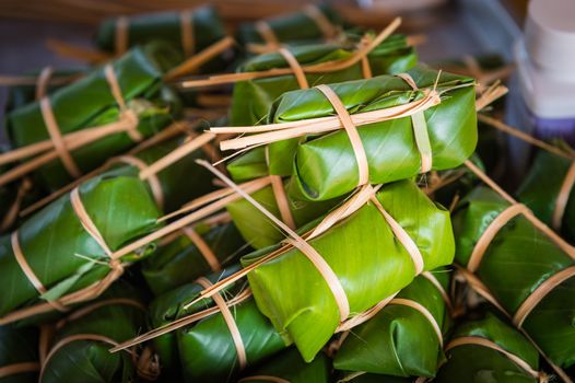 closeup of Khao Tom Mad, dessert food of Thailand culture