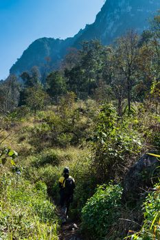 traveler walking on Doi Luang Chiang Dao Mountain Landscape, Chiang Mai, Thailand.