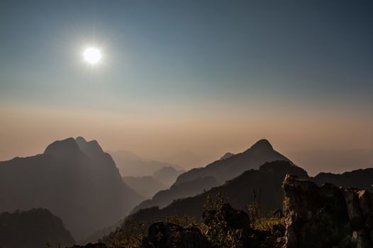sunset of Doi Luang Chiang Dao Mountain Landscape, Chiang Mai, Thailand.