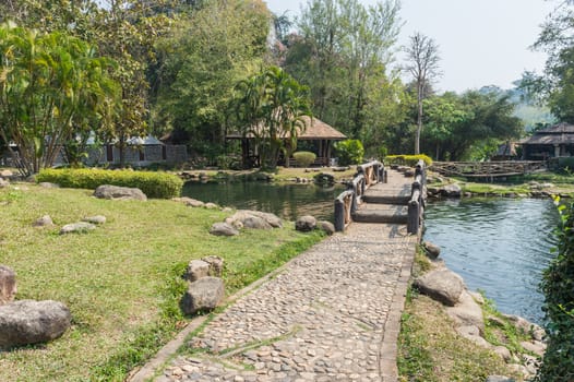 Chaeson hot spring pond landscape, Lampang province, Thailand.