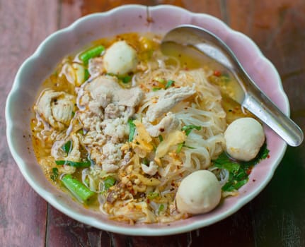 Tom Yum Noodle on Wooden Background, Asian Food,Thailand.