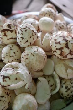 Closeup of coconut seed, raw food ingredient.