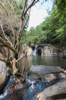 Closeup of Tadduan Waterfall in Forest Landscape, Sukhothai, Thailand