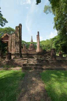 Old city of worship place landmarks, history park of Si-Satchanalai, Sukhothai province, Thailand.