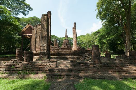 Old city of worship place landmarks, history park of Si-Satchanalai, Sukhothai province, Thailand.