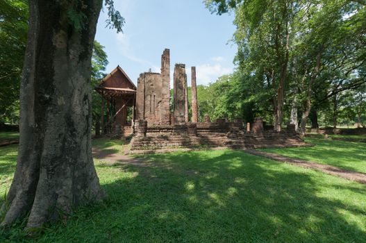 Old city of worship place landmarks, history park of Si-Satchanalai, Sukhothai province, Thailand.