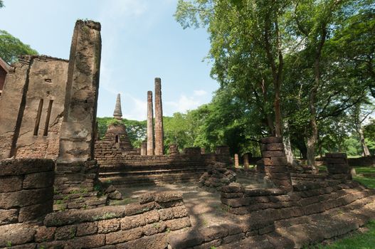Old city of worship place landmarks, history park of Si-Satchanalai, Sukhothai province, Thailand.