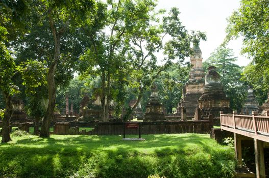 Old city of worship place landmarks, history park of Si-Satchanalai, Sukhothai province, Thailand.