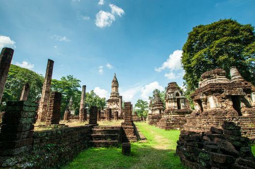 Old city of worship place landmarks, history park of Si-Satchanalai, Sukhothai province, Thailand.