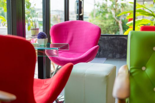 Pink modern chair set in coffee shop