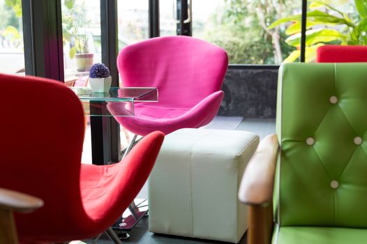 Pink modern chair set in coffee shop