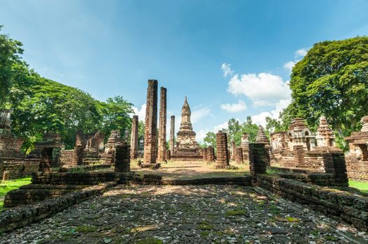 Old city of worship place landmarks, history park of Si-Satchanalai, Sukhothai province, Thailand.