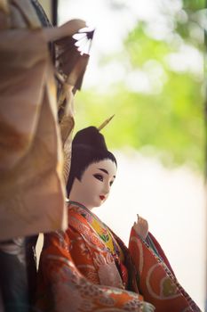 Closeup of Japanese dolls