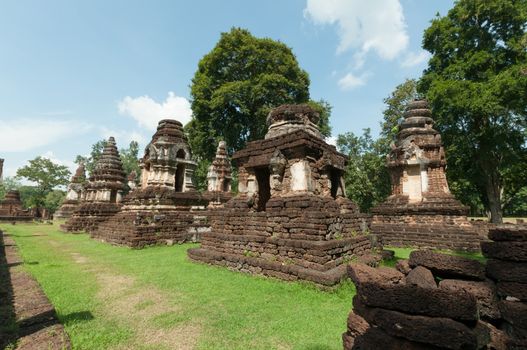 Old city of worship place landmarks, history park of Si-Satchanalai, Sukhothai province, Thailand.