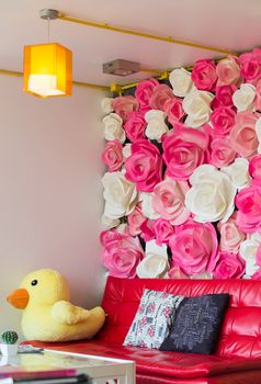 wall decorated of big flower, shop interior design.