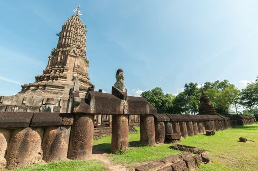 Old city of worship place landmarks, history park of Si-Satchanalai, Sukhothai province, Thailand.