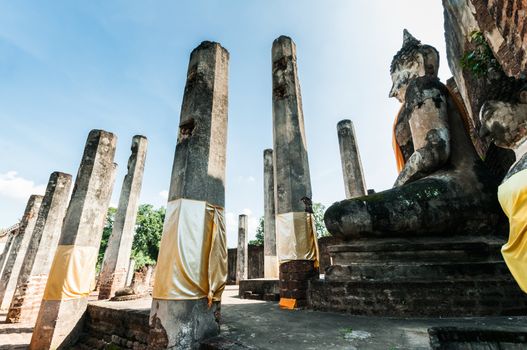 Old city of worship place landmarks, history park of Si-Satchanalai, Sukhothai province, Thailand.