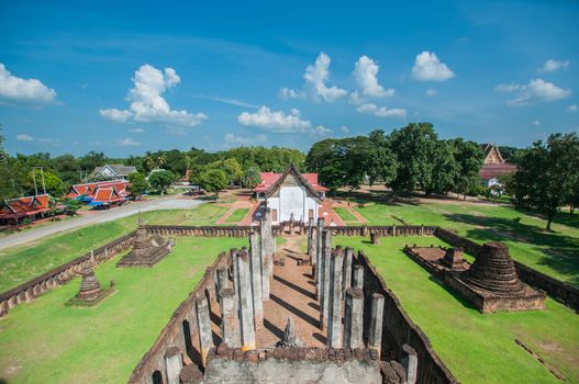 Old city of worship place landmarks, history park of Si-Satchanalai, Sukhothai province, Thailand.