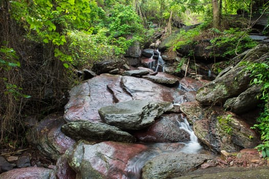 Waterfall in forest landscape