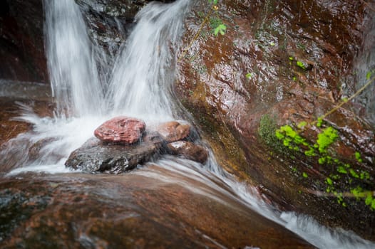 Closeup of waterfall in forest