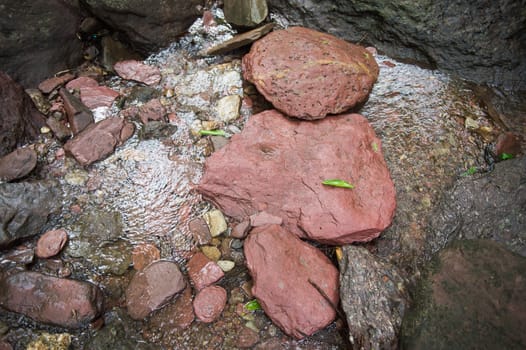Closeup of stone in waterfall