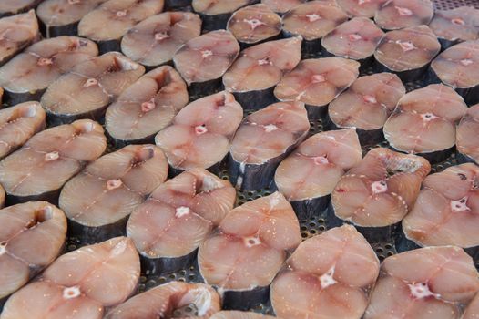 Closeup of Scomberomorus fish slice for sale